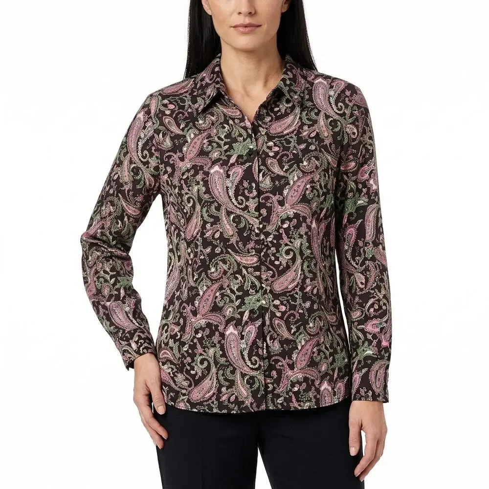 Studio Works Multicolor Paisley Button-Up Shirt Women Size PL